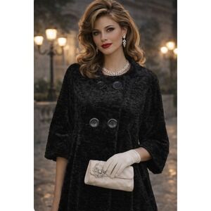 Ann Taylor Coat Women S Black Faux Fur  Blounce Swing Old Hollywood Glam 50s 60s